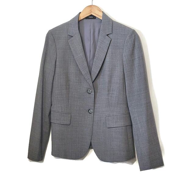 Theory Carissa Virgin Wool Gray Blazer Two Button Tailored Work Office Size 6 - Picture 15 of 16